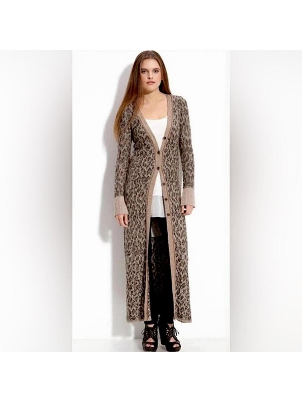 Free People Leopard Long  Duster Sweater